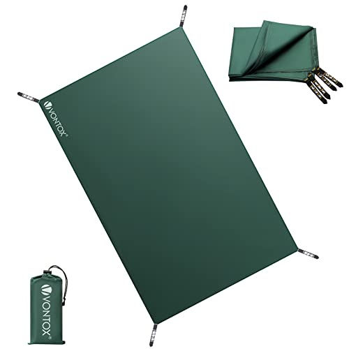 V VONTOX Bâche de Tente Étanche, Ultra Léger Portable Tapis, Camping Tarp avec 12 Oeillets&Sac de Rangement, Anti Déchirure, pour Hamac, Camping, Pique-Nique, Randonnée, Plage, Trekking (140x210cm) Cover