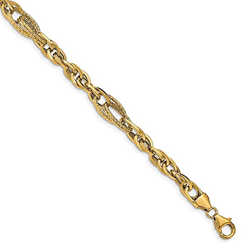 Diamond2Deal Solid 14k Yellow Gold Diamond Cut Fancy Link Bracelet