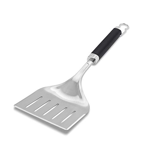 Weber Precision Grill Wide Spatula – Stainless Steel BBQ Spatula with 3‑Sided Beveled Edge, Non‑Slip Soft‑Touch Handle & Hanging Loop, Dishwasher Safe - Grill Accessory