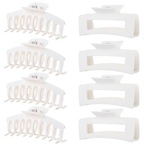 White Hair Clips for Women - 8 Pack 4.3 Inch Large Matte Banana Claw Clips for Women Thin Thick Curly Hair Big Strong Hold jaw