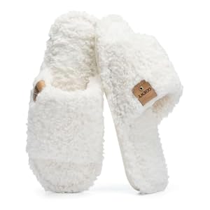 Fuzzy Open Toe Slippers for Women Indoor Cozy Memory Foam Slip On House Slides Shoes Gifts for Womens Her Mom