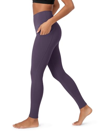 ODODOS Women's High Waisted Yoga Leggings with Pockets, 30" Inseam Tall Full Length Tummy Control Workout Running Yoga Pants, Dark Purple, XX-Large
