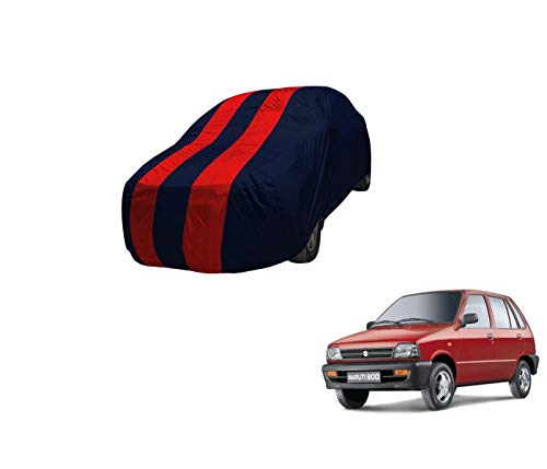 Image of Auto Hub Car Cover Compatible with Maruti 800 with Mirror Pocket,Triple Stitched, Weather Proof, 800 Car Cover- Navy-Red