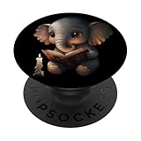 cute elephant reading a book, lovely elephant PopSockets Adhesive PopGrip