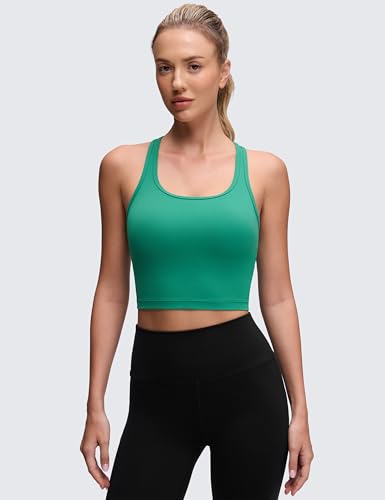 Image of CRZ YOGA Butterluxe Racerback Crop Tank Tops | Light Support, Removable Pads, Yoga, Extremely Soft, Scoop Neck, Longline Sports Bras for Women