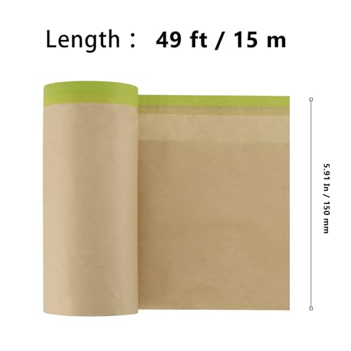 Image of 10 Rolls Pretaped Masking Paper, 6 Inch x 50 Feet Adhesive Masking Paper, Painters Paper for Frames, Furnitur