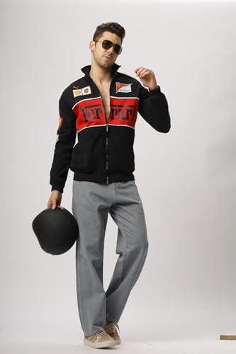 Image of EXOTIX Red & White Racing Jacket Modern Design | Zip-Up Printed Jacket | Men's Party and Daily Wear | Racing Sports jacket for Women | Bomber Polyester
