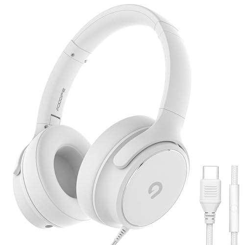 ADOOPE USB C �L���I�[�o�[�C���[�w�b�h�t�H�� �}�C�N�t�� Hi-Fi�X�e���I�T�E���h �m�C�Y�A�C�\���[�V�����C���[�J�b�v iPhone15/16 Samsung Galaxy S24/S23 Type-C�d�b&�^�u���b�g�ɉ��K�t�B�b�g (�z���C