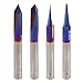 FOOS Nano - Engraving CNC Wood Carving Router Bit Set - 4pcs - Solid Carbide - 1/4” Shanks = Profile + Carving Liner + 2 V Groove USA Veteran Owned