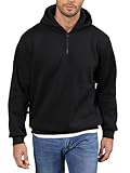 JIHUILAI Black Men's Quarter Zip Pullover Hoodies Long Sleeve Drop Shoulder Hoodie Casual Fashion Sweatshirt Solid Color Hooded M