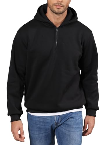 JIHUILAI Black Men's Quarter Zip Pullover Hoodies Long Sleeve Drop Shoulder Hoodie Casual Fashion Sweatshirt Solid Color Hooded M