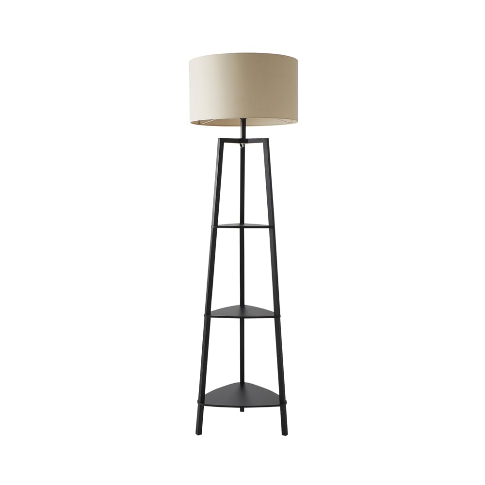 MiniSun | Black Wooden 3 Tier Floor Lamp with Storage Shelves and Cream Shade | Floor Lamps & Torchieres, Home Décor, Improvement & Lifestyle Essential