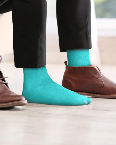 Feraricci 6 pairs of White Solid Color Polyester Socks for Men, Casual and Formal Attire Mid Rise Men’s Crew Socks - Turquoise 6 Pairs3