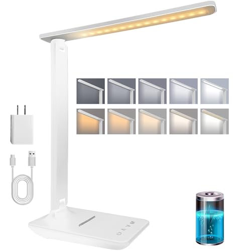 karidi Lámpara de Escritorio LED Recargable 4000mAh, 45 LEDs con Protección Ocular, 5 Modos de Color y 5 Niveles de Brillo, Control Táctil, USB C, Plegable, Plegable para Oficina y Estudio (Blanco)