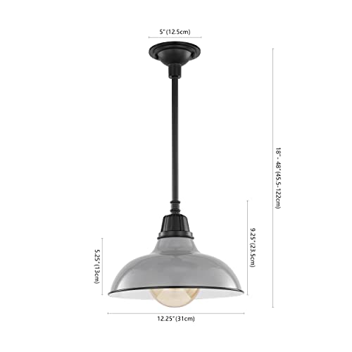 Image of JONATHAN Y Jasper 1-Light Farmhouse 12.25 inch Metal Pendant, Gray /Black | Indoor Outdoor Use, Rustic Vintage Dome Shade, Adjustable Height, Kitchen Island Porch Entryway, LED Bulb Included