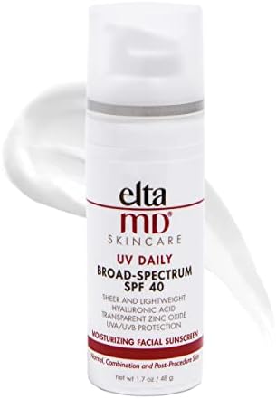 EltaMD UV Daily SPF 40 Sunscreen Moisturizer Face Lotion, Sunscreen Moisturizer With Hyaluronic Acid, Broad Spectrum Hydrating Sunscreen Lotion, Non Greasy, Sheer, Zinc Oxide Formula, 1.7 oz Pump