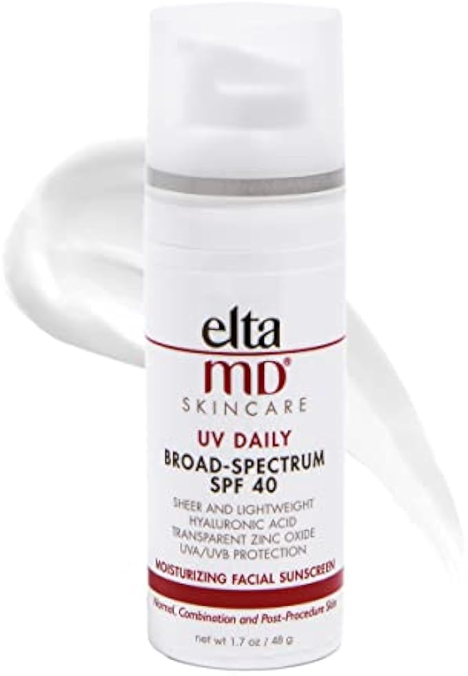 EltaMD UV Daily SPF 40 Sunscreen Moisturizer Face Lotion, Sunscreen Moisturizer with Hyaluronic Acid, Broad Spectrum Hydrating Sunscreen Lotion, Non Greasy, Sheer, Zinc Oxide Formula, 1.7 oz Pump