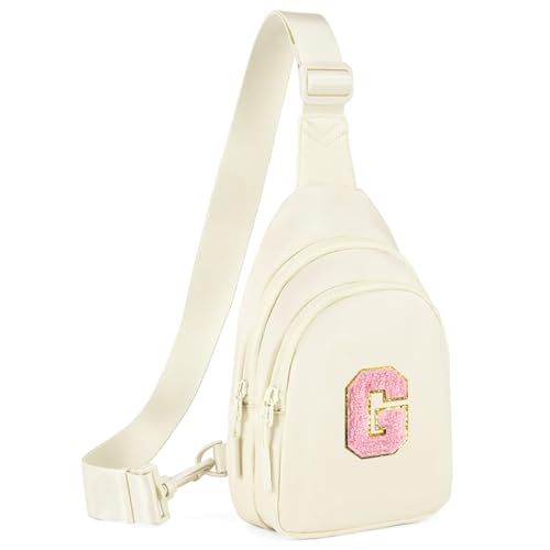 Small Initial Sling Bag for Girls & Women - Cute Crossbody Fanny Pack Gift Beige G
