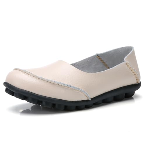 Mocassins de conduite décontractés en cuir véritable beige pour femme beige 38