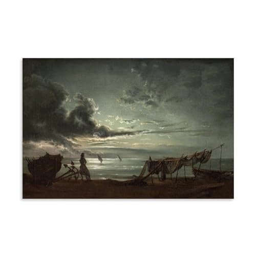 Gravure romantique Le Golfe de Naples par J.C. Dahl, impression d'art premium de 50x75 cm
