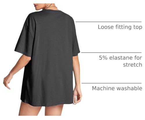 Image of Remidoo Women's Casual Oversized T Shirt Short Sleeve Graphic Tee Letter Sun Moon Shirts Grey XX-Large