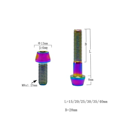 Image of RISON Titanium Bolts Ti Bolt M8*1.25 * 15 Hex Tapered Socket Head 5Pcs Rainbow Titanium Hex Tapered Head Bolt Screw for Bike stem