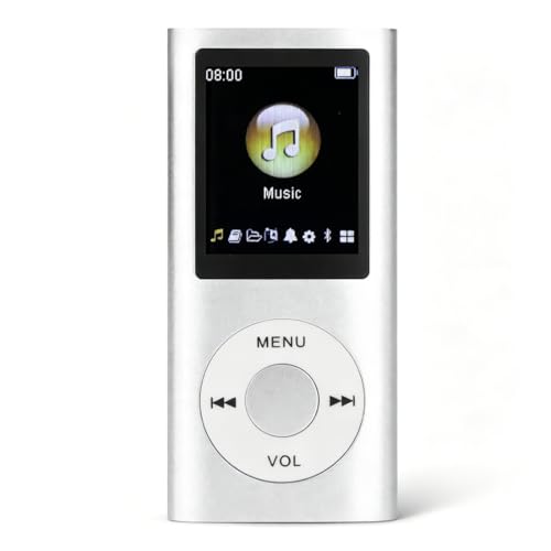 64GB MP3 Player with Bluetooth Slim Portable MP3 Music Player with Lossless Sound 1.8 Inch LCD Screen Earphones Included (Silver)