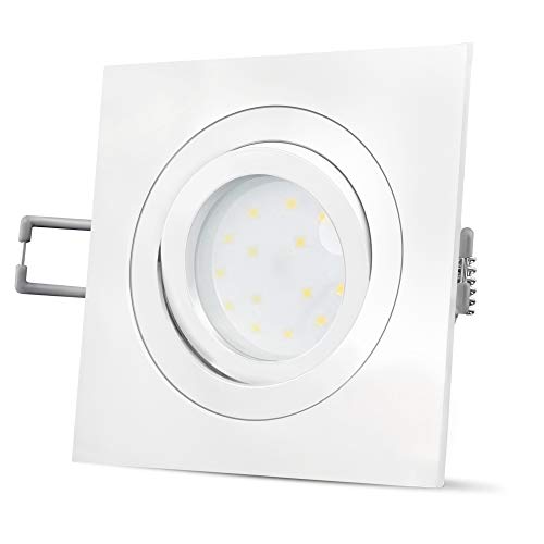 QF-2 Spot LED encastrable ultra plat (30 mm) avec module LED 5 W Blanc neutre 230 V - Spot encastrable carré laqué blanc orientable Cover