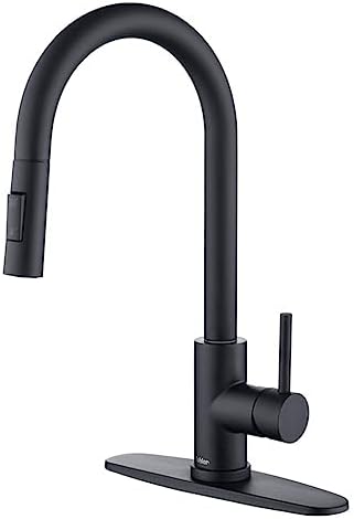 Trywell Matte Black Kitchen Faucet High Arc Single Handle Faucet,Sink Bar PrepPull Down Out Sprayer Deck Plate Hot & Cold Water 304 Food Grade Solid Stainless Steel