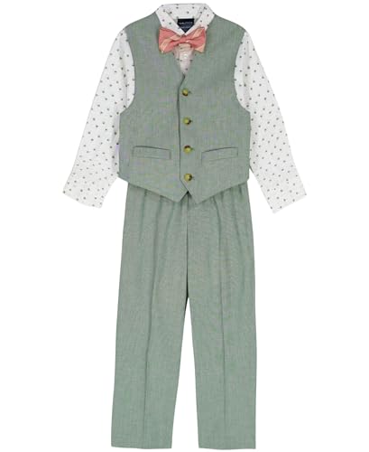 Image of Nautica Boys' 4-piece Formal Suit Set with Vest, Pants, Collared Dress Shirt, and Tie