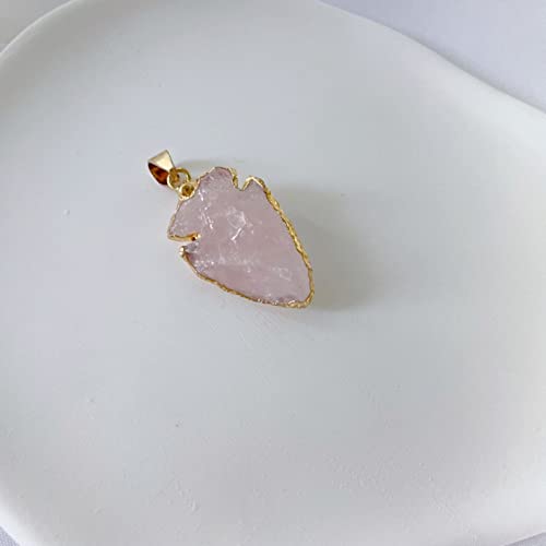 Tebapi Raw Gems Natural Stone Pendant Necklace For Men Women Arrowhead Shape Black Flint Gemstone Charms Crystal Necklace Rough Healing Point Quartz Stone Pendants Pink Crystal #TOP6