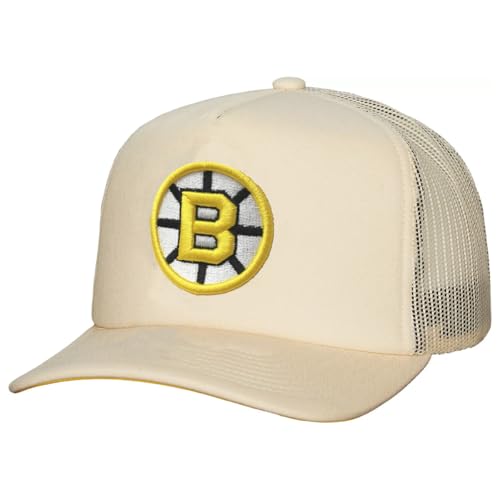 Mitchell & Ness Boston Bruins Youth Boys Girls Size Team Logo Off White Evergreen Trucker Mesh Adjustable Snapback Hat