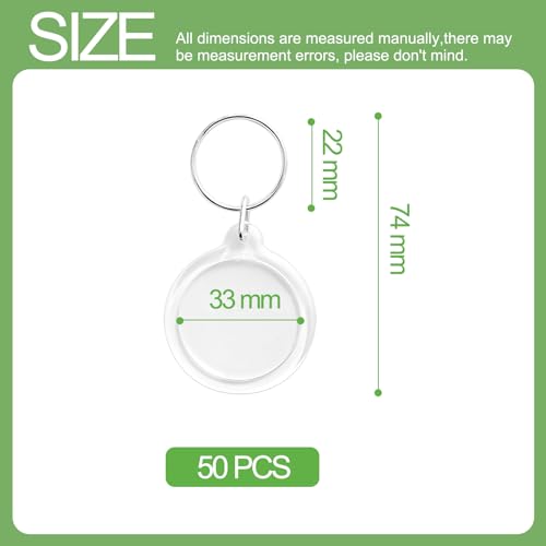 BRT Bearingshui 50pcs Pendant Picture Frame Keyrings, Clear Acrylic Photo Frame Keyring Holder, Make Your Own Personalized Keyring Kit, Round Blank Photo Insert Keychain for DIY Craft