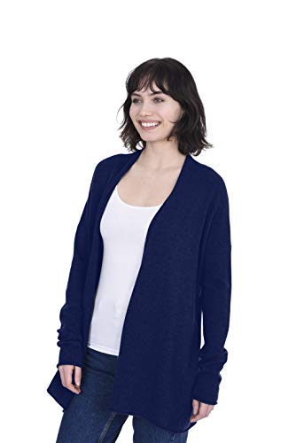 Image of Cashmeren Women's 100% Pure Inner Mongolian Cashmere Essential Mid-Thigh Cardigan (Small, Navy)