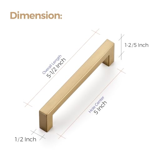 Image of Ravinte Champagne Bronze Square Cabinet Handles Drawer Pulls,5 Inch,5 Pack | Screws Included, Stainless Steel, Square Bar Grip, Easy Install, Kitchen Cabinet Hardware, For Cupboards, Drawers, Dressers