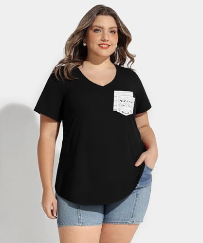 Image of CARCOS Plus Size Tops for Women Short Sleeve Shirt Summer Star /Leopard /Tie Dye /Flower Crewneck Pullover Tunic XL-5XL