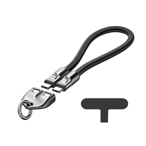 Denash Cable USB C Cable Cargador de Llavero, de Carga Rápida PD de 1 Pie y 240 W, USB-C Portátil con Diseño de Pulsera Portátil para Teléfono, Tableta y Computadora (BLACK)
