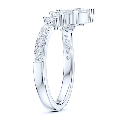 Sterling Silver Slight V Shaped Crown Simulated Marquise & Round Diamond Matching Ring Wedding Band4