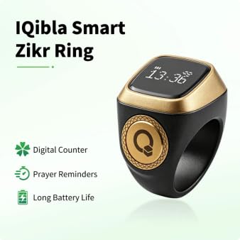 Image of TreasureCave IQibla Smart Zikr Ring, Smart Ring Counter Waterproof Digital Counter & Vibration Reminder, Unisex Azan Alarm Clock Finger Counter for Muslims(20mm Green)
