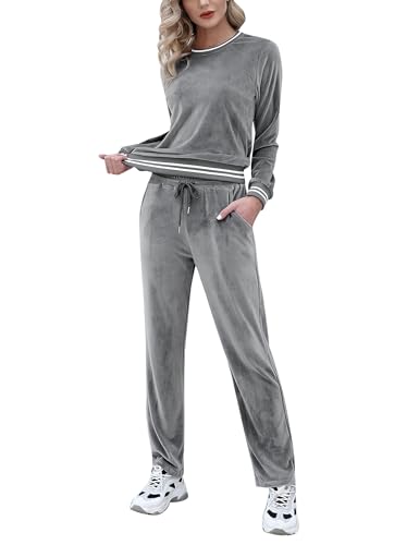 Totatuit Womens Casual Velour Tracksuit 2 Piece Set Long Sleeve Pullover Workout Pants Tracksuit...