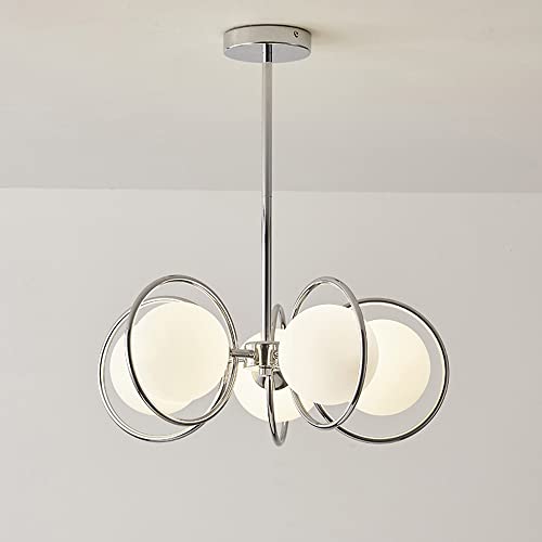 Lustre Sputnik blanc et verre scandinave avec 2 tiges d'extension pour plafond