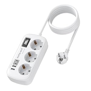 Steckdosenleiste mit USB 3.4A 17W, 3 Fach steckdosenleiste mit überspannungsschutz 4000W, Socket with 4 USB (2 USB-C), 1.5m, Steckdosenleiste Wandmontage für Heim Büro, Weiß
