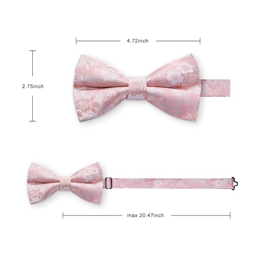 Image of HISDERN Bow Ties for Men Pre-Tied Bow Tie Floral Paisley Handkerchief Classic Formal Bowtie and Pocket Square Cufflinks Set