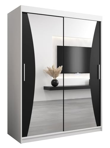 ABIKSMEBLE Armoire Monaco Avec Porte Coulissante Miroir - Dressing Adulte - Penderie Vêtement - Garde Robe - Placard 2 Portes - Closet