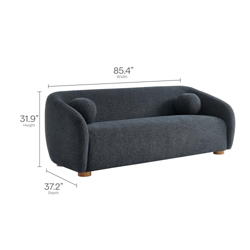 Image of Modway Holland 85 Inch Minimalist Curved Back Sofa in Navy - Chenille Fabric Sofa with Ball Throw Pillows and Wood Feet - Modern 3-Seater Couch for Living Room
