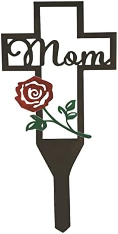 Cemetery Memorial Cross Stake, Metal Cross Pile Garden Yard Signs Grave Marker Memorial Plaque Stakes for Dad/Mom Deceased Relatives, Outdoor Easter Decoration Wall Decor Lawn Stake (Mom Black)