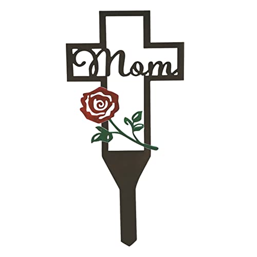 Cemetery Memorial Cross Stake, Metal Cross Pile Garden Yard Signs Grave Marker Memorial Plaque Stakes For Dad/Mom Deceased Relatives, Outdoor Easter Decoration Wall Decor Lawn Stake (Mom Black) #TOP7