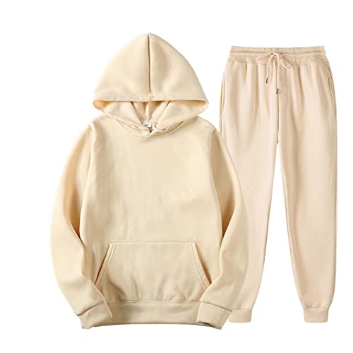 Survêtement en velours pour femme avec sweat à capuche et pantalon de jogging beige taille XXL