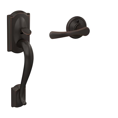 Image of SCHLAGE FE285 CAM 716 VLA Camelot Trim Lower Half Front Entry Handleset with Avila Lever, Aged Bronze