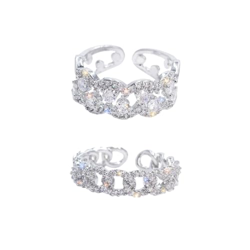 KESYOO 2pcs Simple Trendy Rhinestone Open Finger Rings for Women Fashion Ring Jewelry Elegant Finger Decoration Set